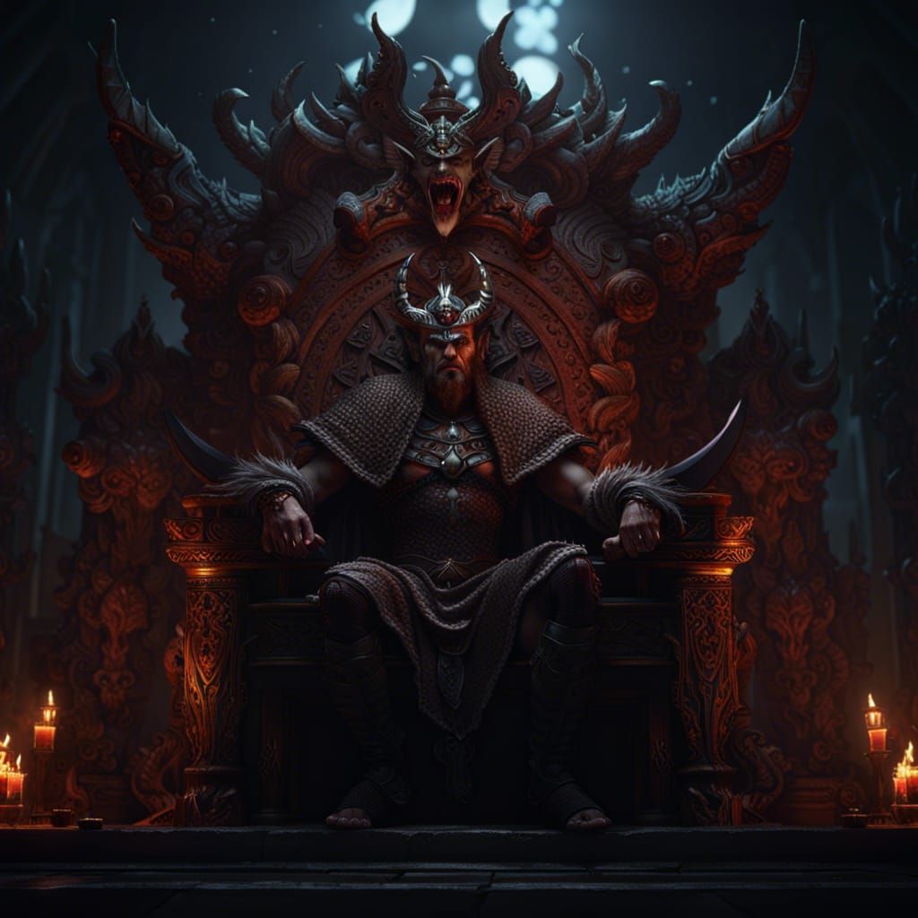 Demon Lord Ravan on Throne: Dark Fantasy Art
