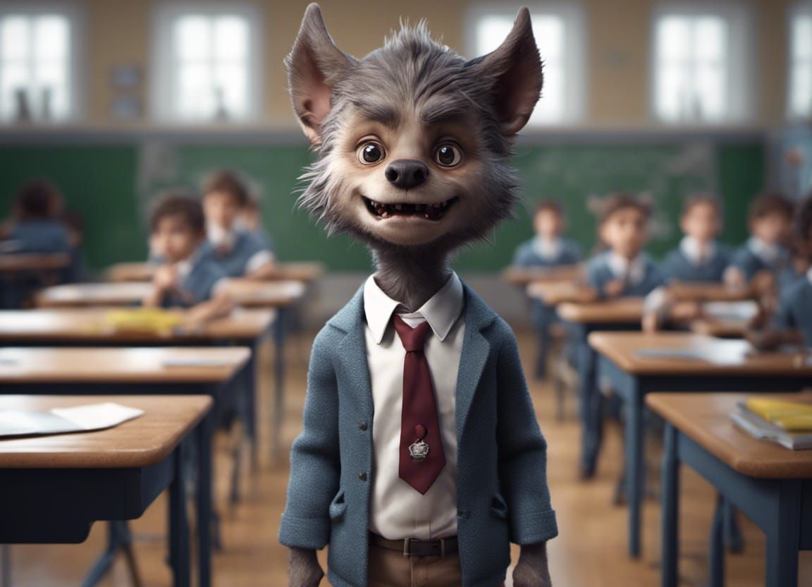 Adorable Werewolf Attends Monster School, Photorealistic Ren...