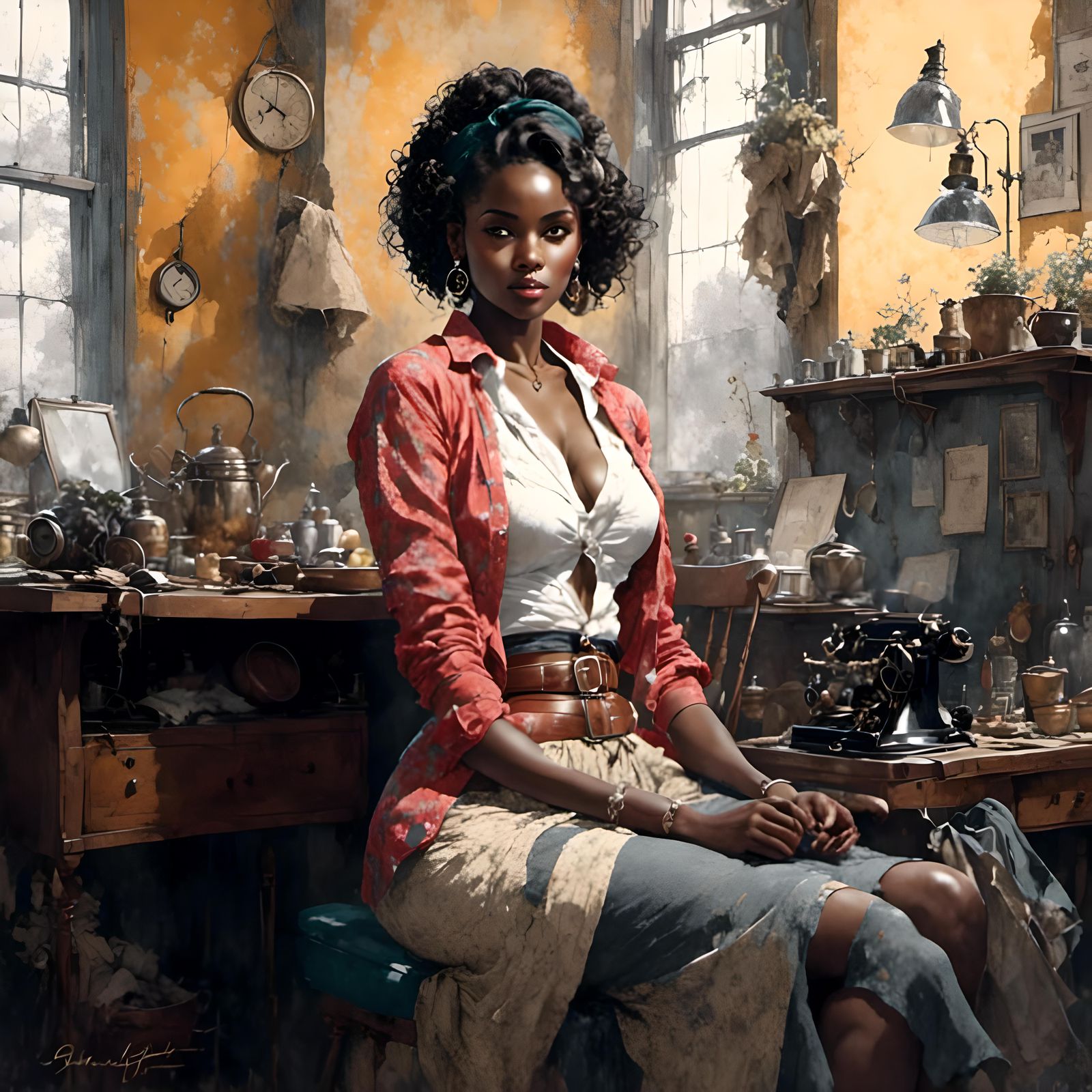 Retro Rockabilly Chicago Sports Girl in Animation Style