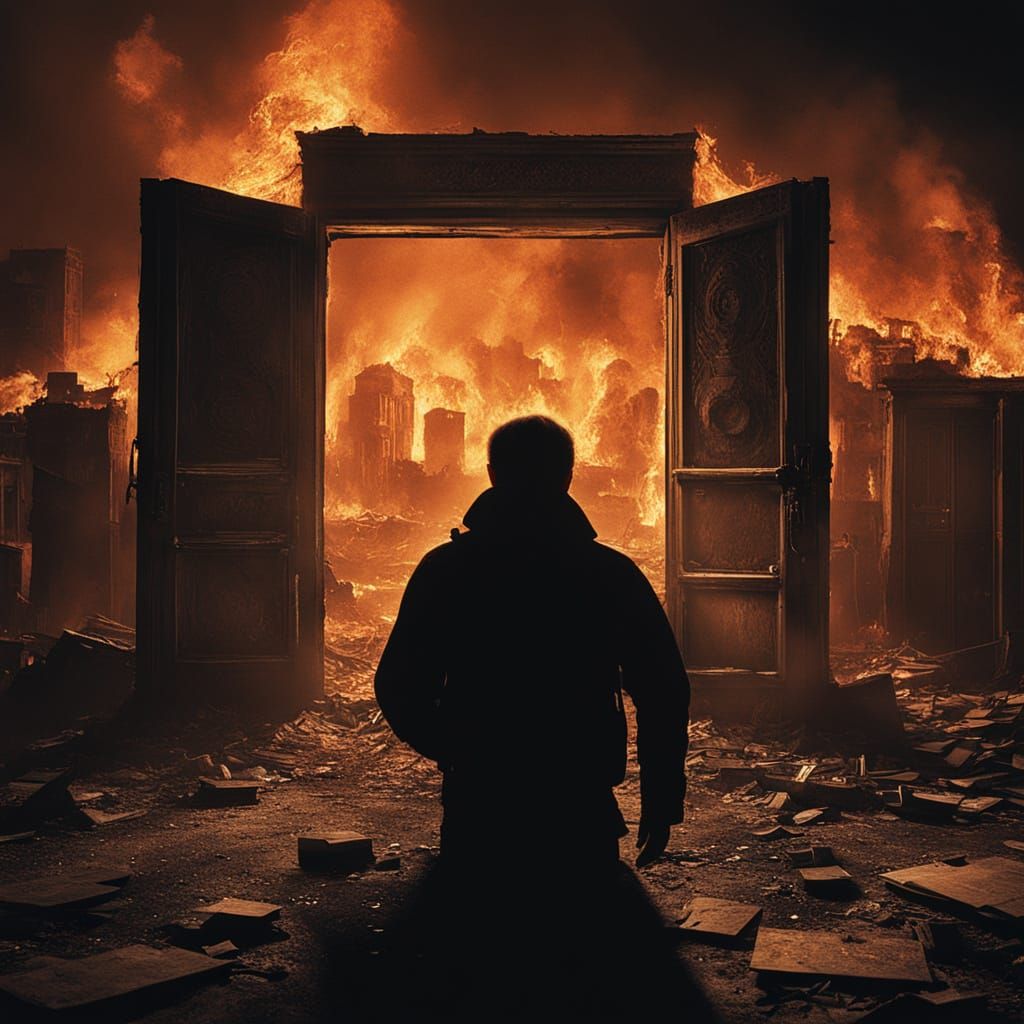 Apocalyptic Cityscape with Shadow Creatures in Digital Paint...