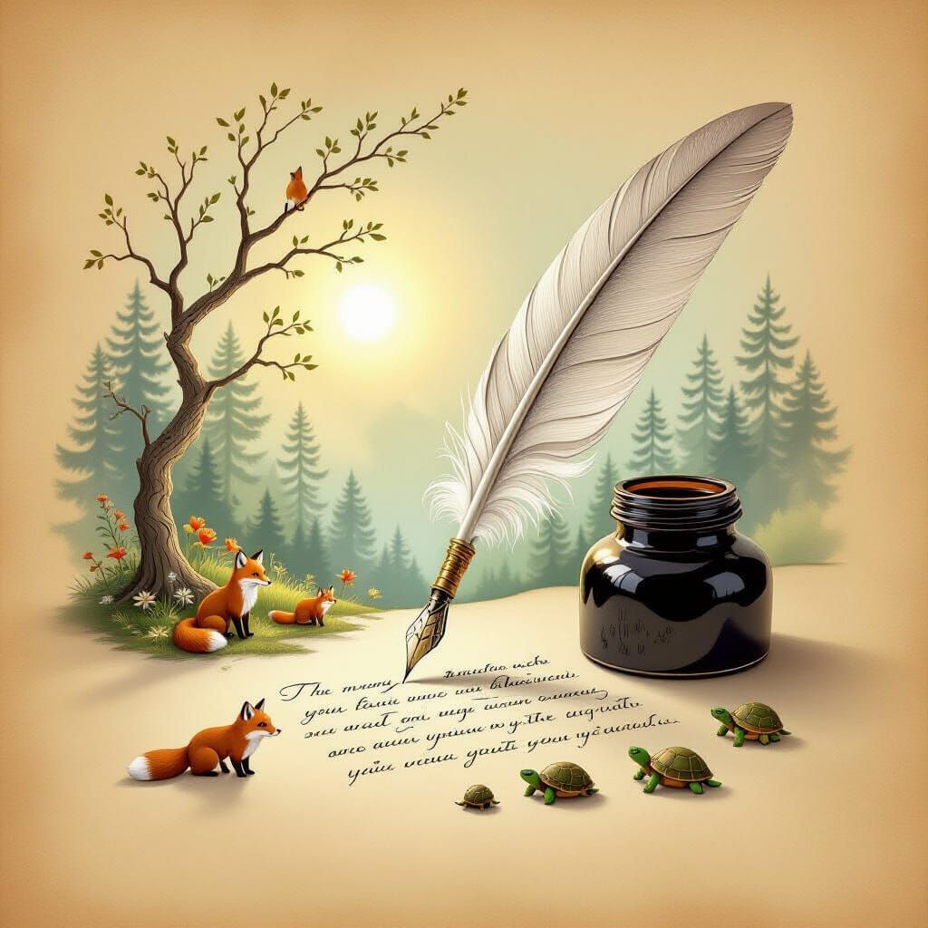 Magical Quill Pen Creates Living Forest Scene