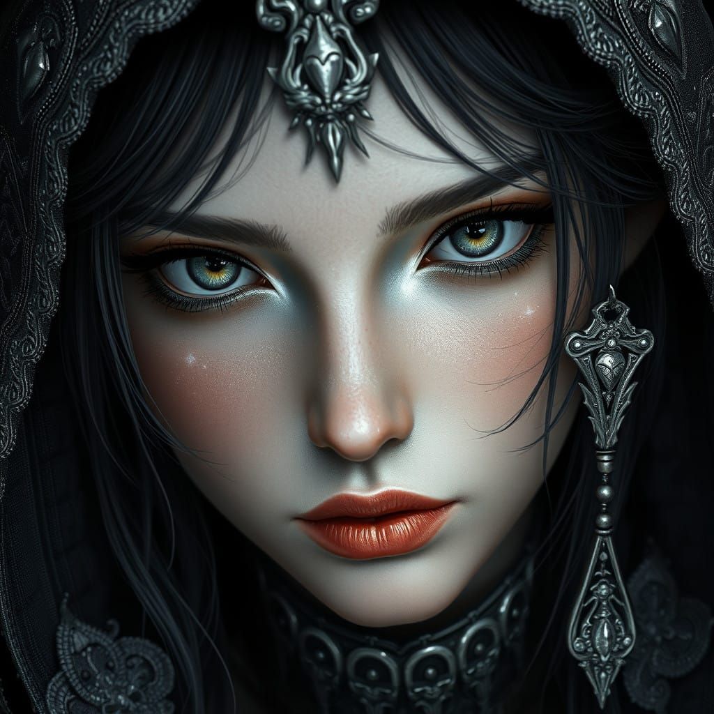 Medieval Fantasy Princess in Charcoal and Silver