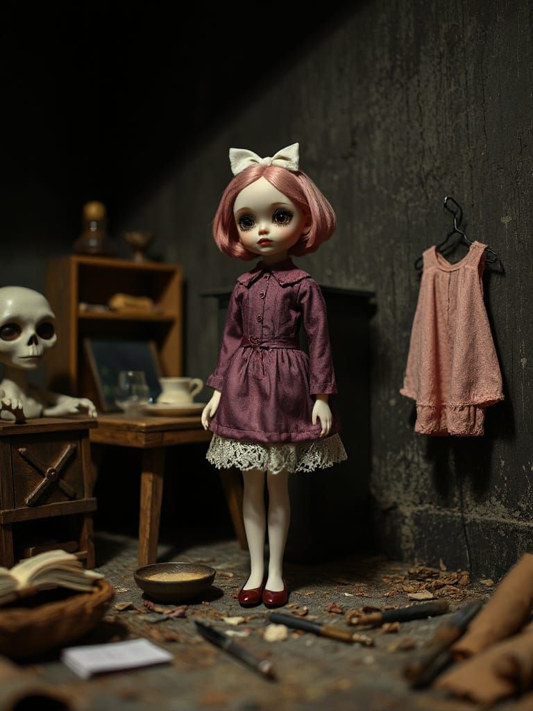stop-motion animation scene in the style of Tim Burton (Litt...