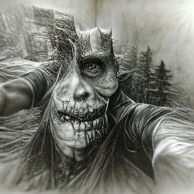 Sinister Selfie in Charcoal Drawing Style