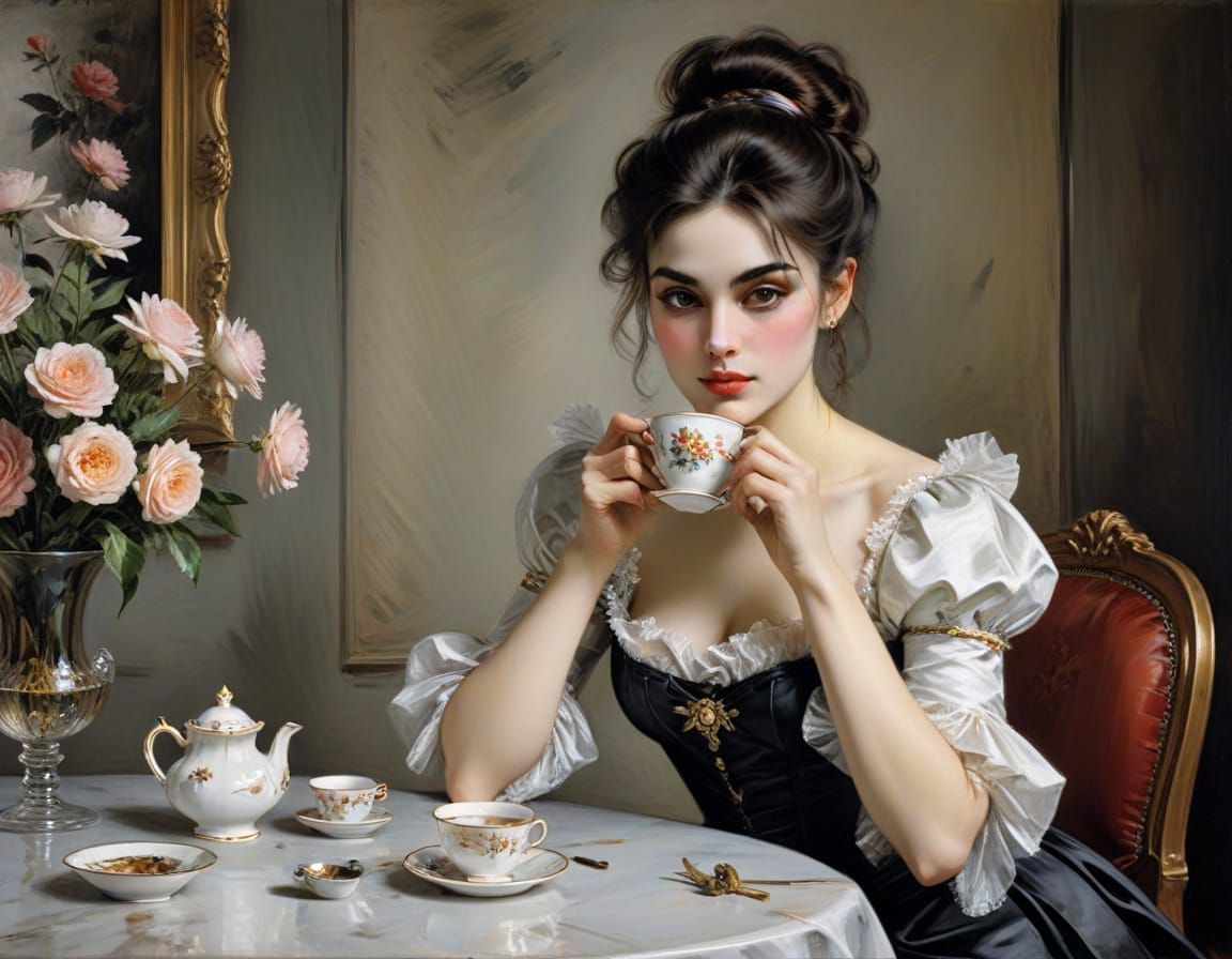Young Woman Drinking Tea” by Giovanni Boldini,