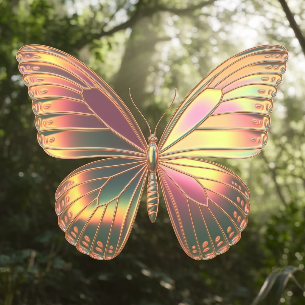 Vibrant Iridescent Butterfly in Lush Forest