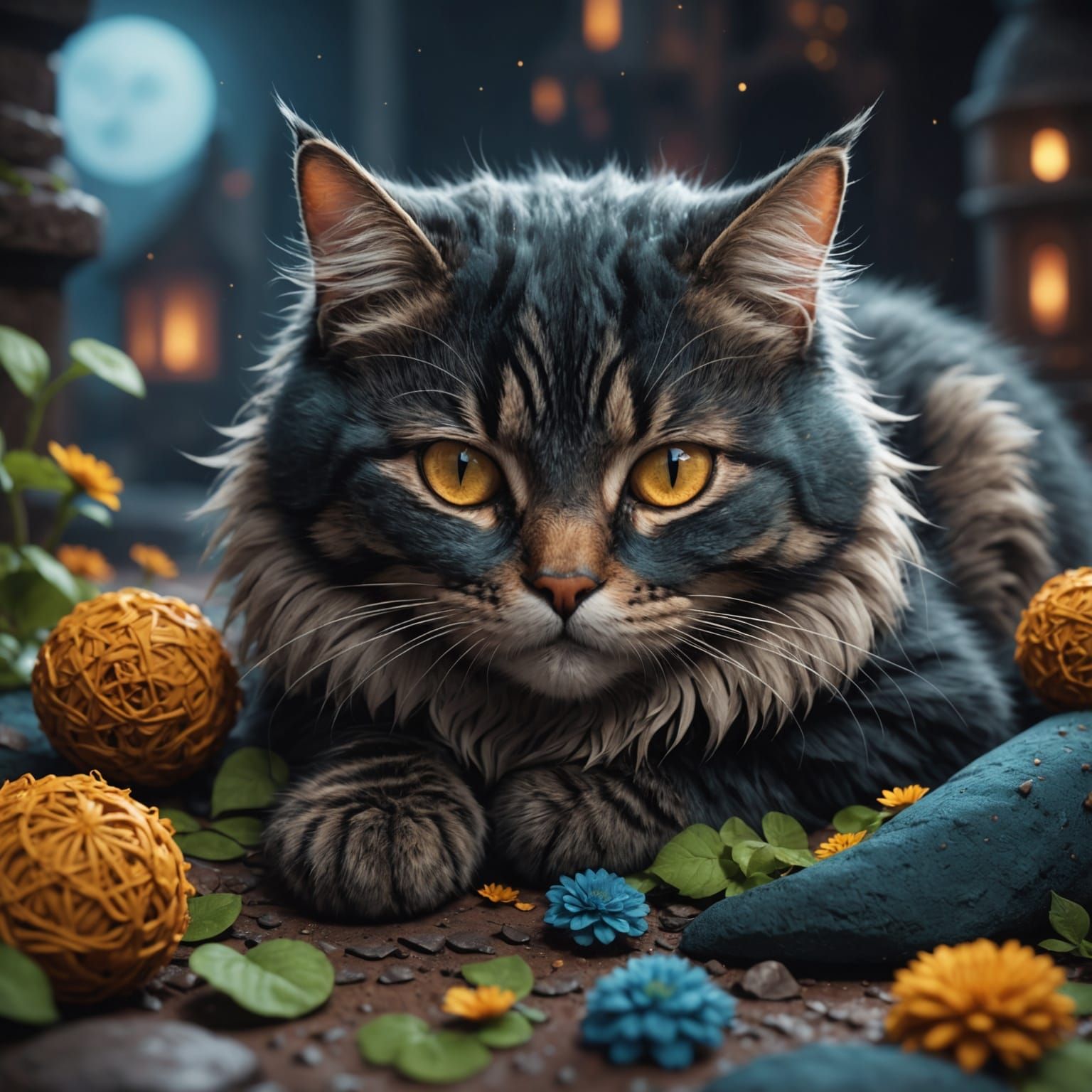 Cute Sleeping Cat in Detailed Matte Painting