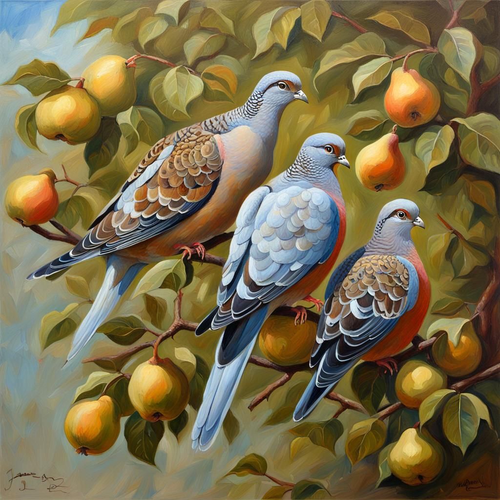 Two Turtle Doves and Partridge in Pear Tree