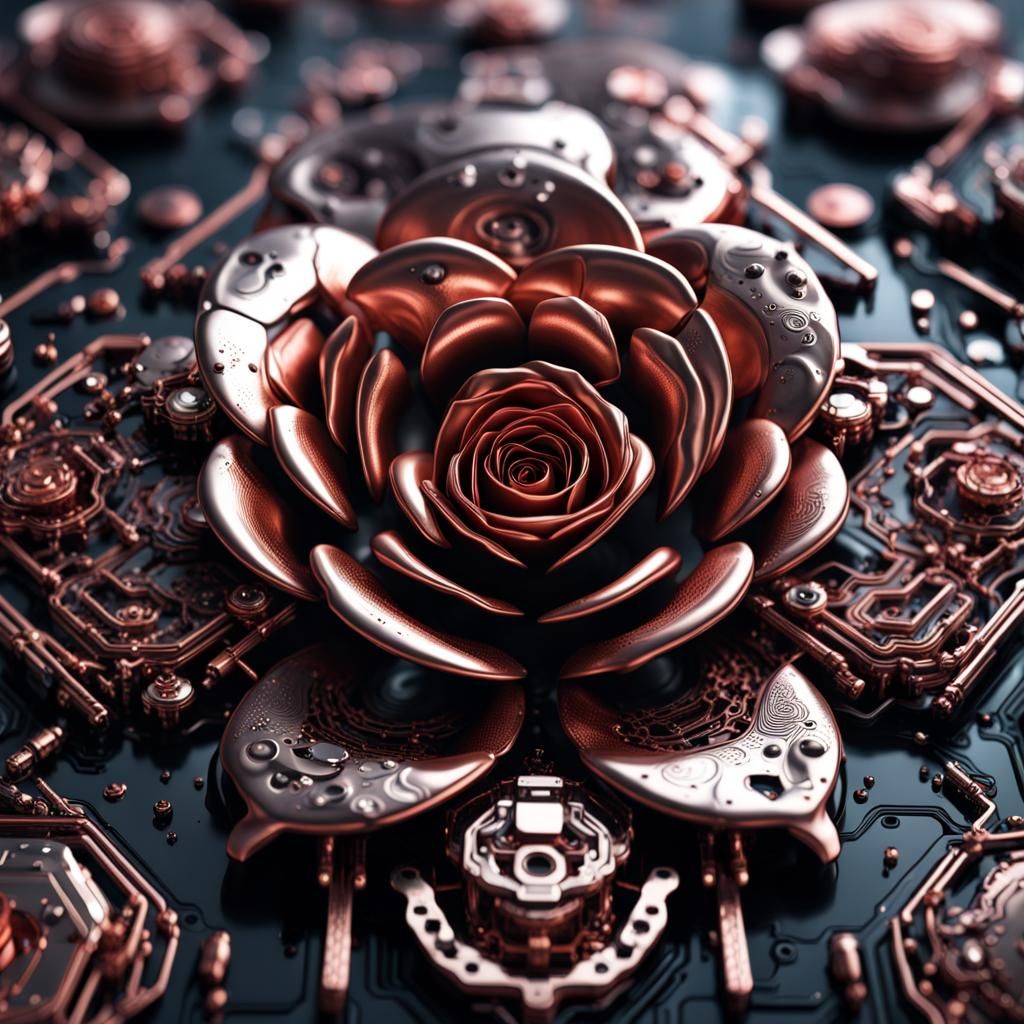 Cybernetically Enhanced Robotic Rose in Rose Gold