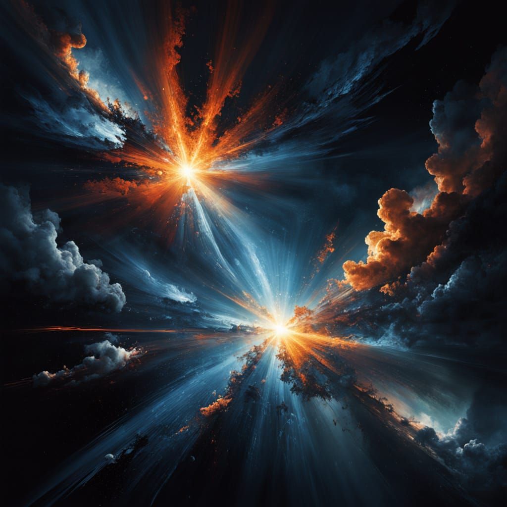 Cosmic Battle in Abstract Expressionism Style