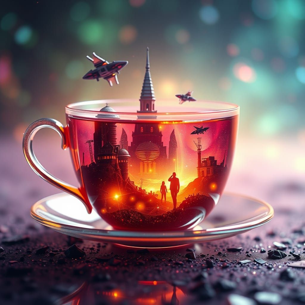 Sci-Fi Alien Teacup City: Hyperrealistic Digital Art