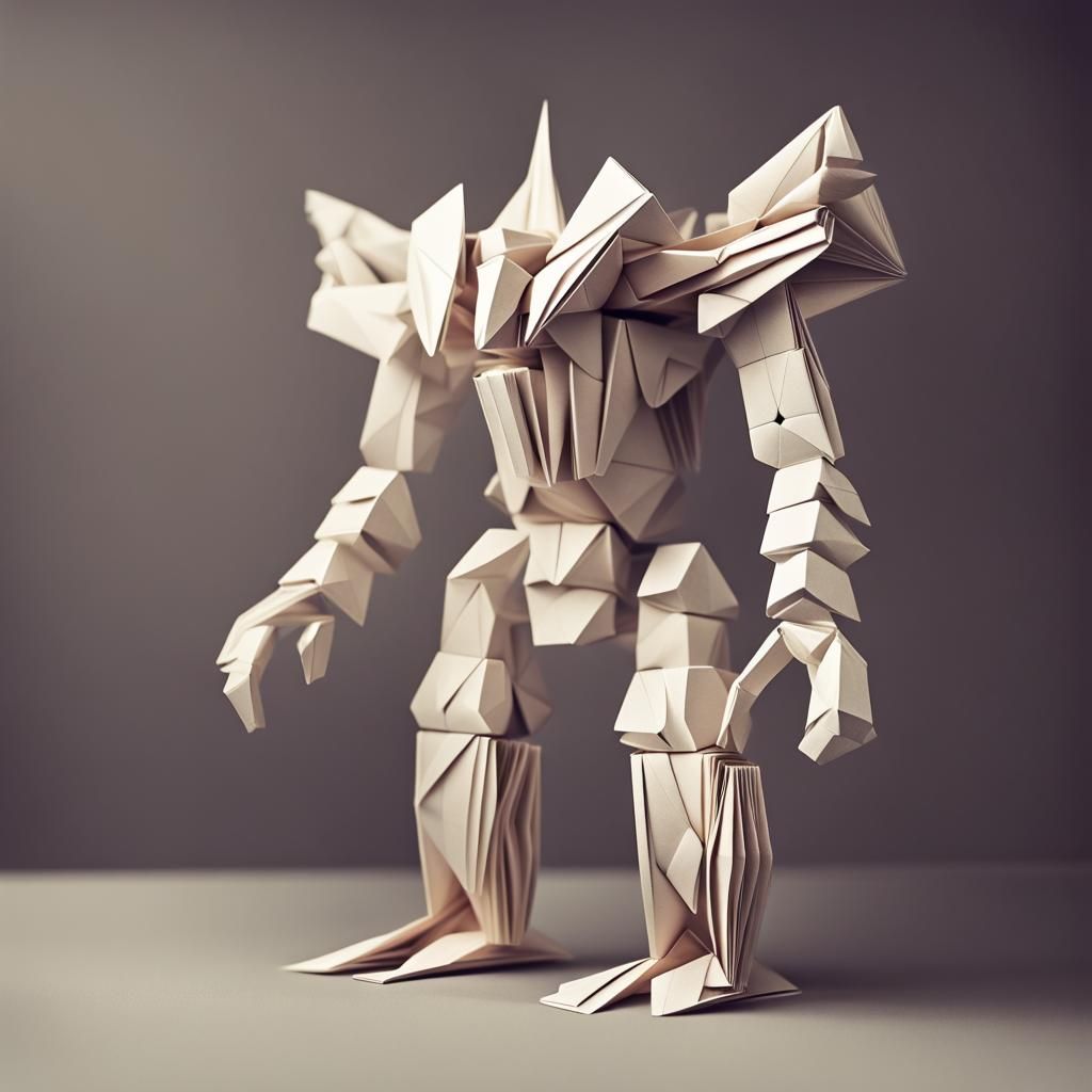 Mech Made of Playing Cards in Origami Style