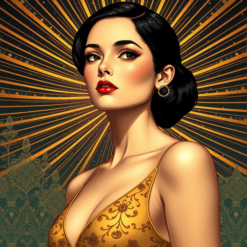 Elegant Woman in Divine Light, Inspired by Art Nouveau