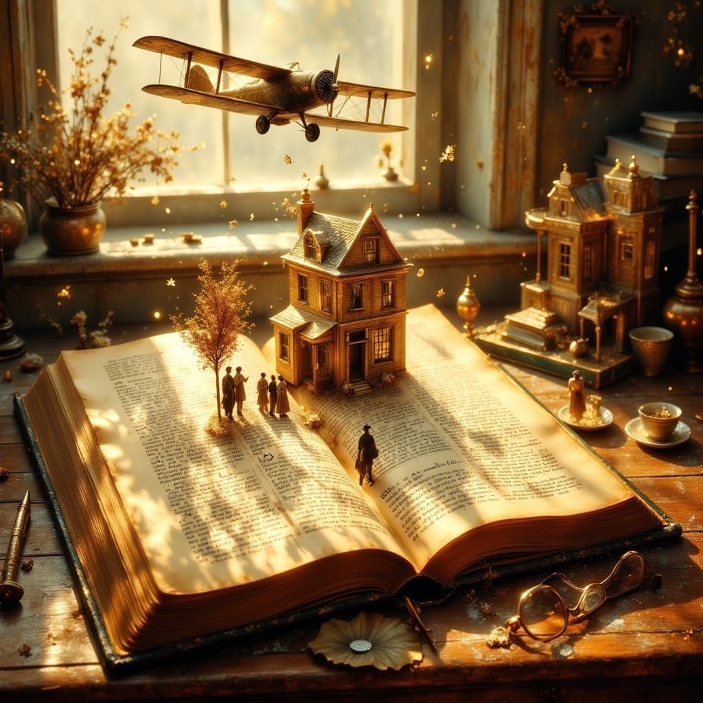 Miniature Town Emerges from Antique Book in Hyperrealistic I...
