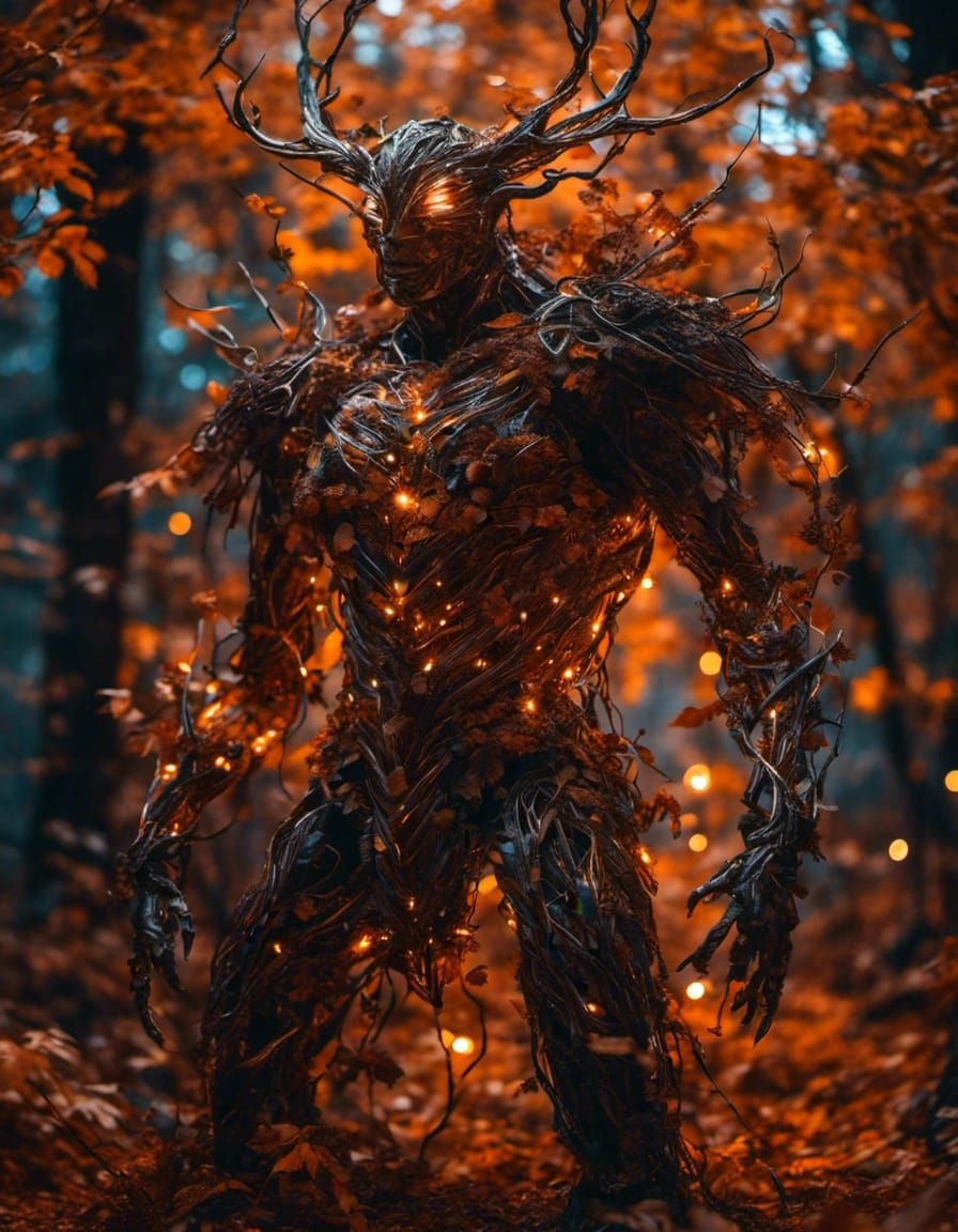 Majestic Autumn Golem of Branches and Leaves