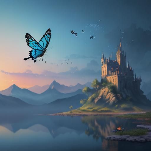 Cute Bird and Butterfly Watercolor Splash Art