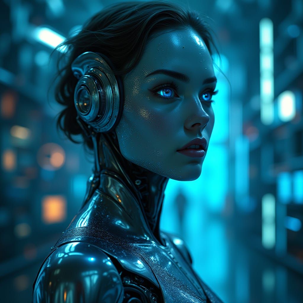 Android Goddess in Futuristic Laboratory, Cyberpunk Style