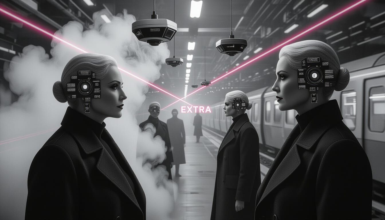 Industrial Espionage: Faces in Cyberpunk Black-and-White