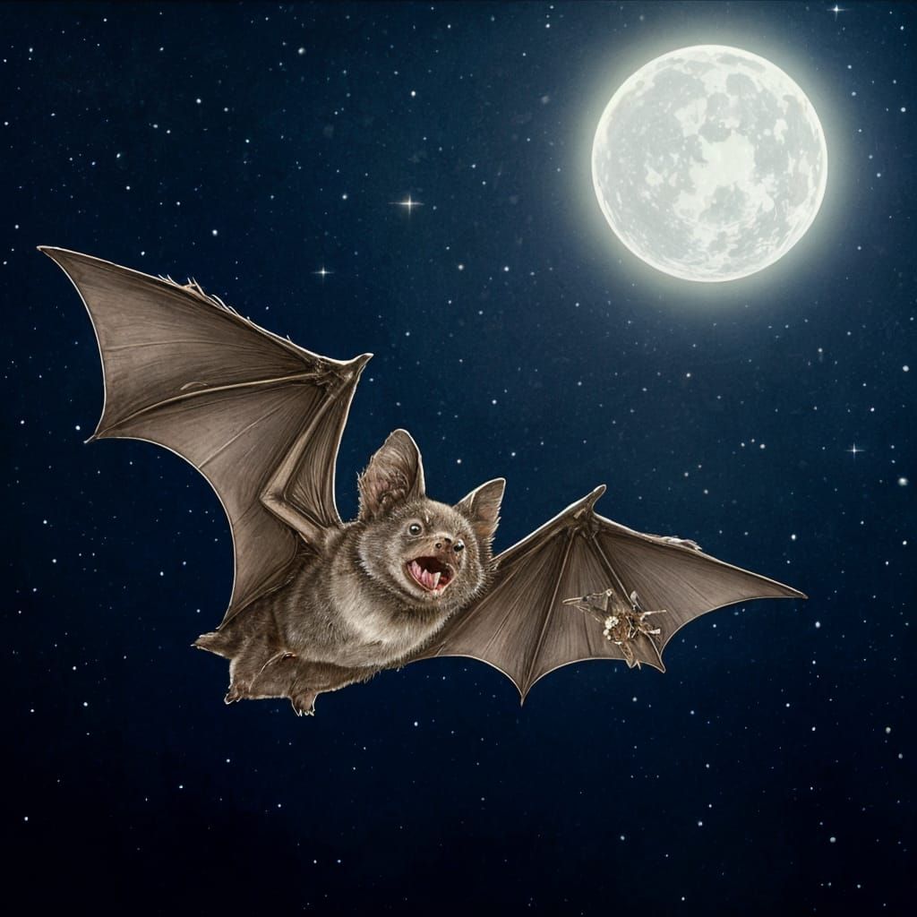 Brown Bat Catches Moth Under Starry Sky