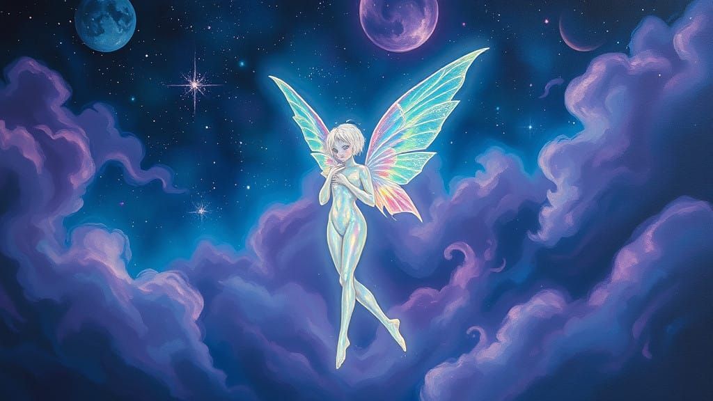 Luminous Celestial Being in Dreamlike Night Sky