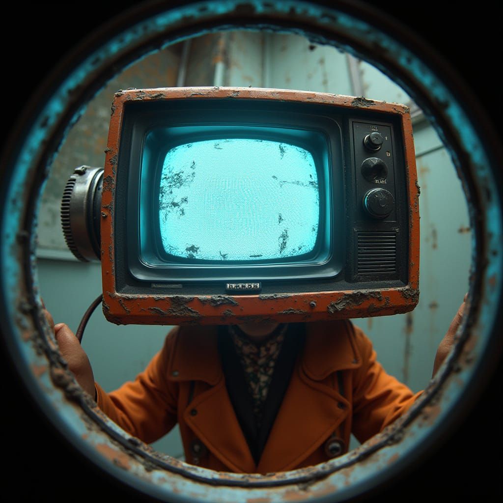 Doctor Who Peeks Through a Spyhole in Distressed Retro-Futur...