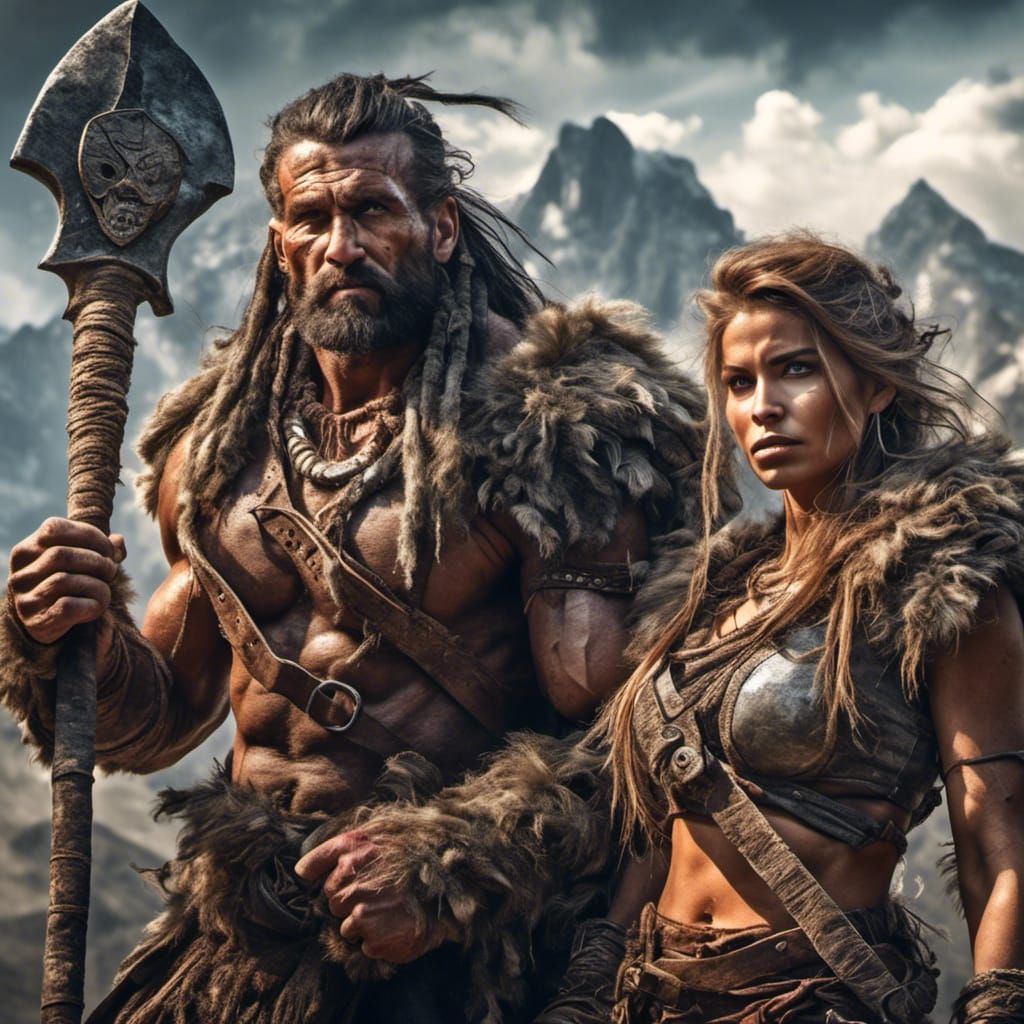 Hyperreal Barbarians in Mountain Landscape