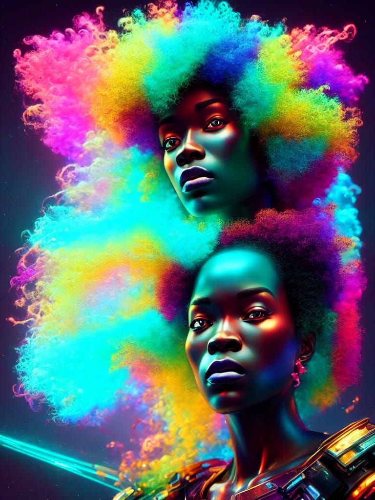 Bio-Luminescent Afro-Futuristic Woman in Vaporwave Style