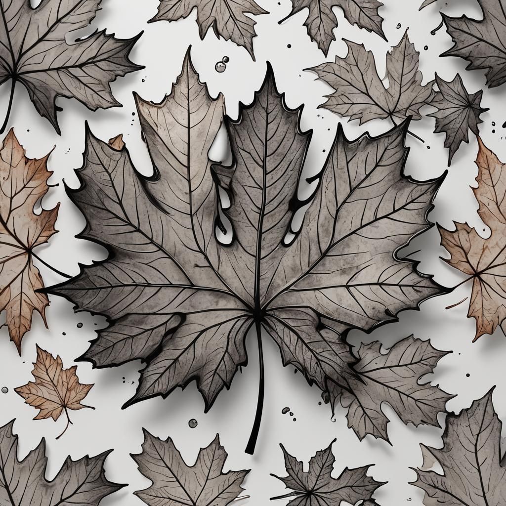 Maple Leaf Ink Outline in Detailed Matte Painting