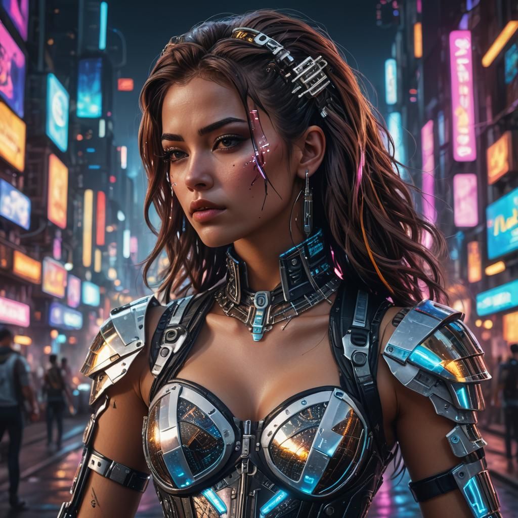 Hispanic Woman in Cyberpunk Holographic Fashion