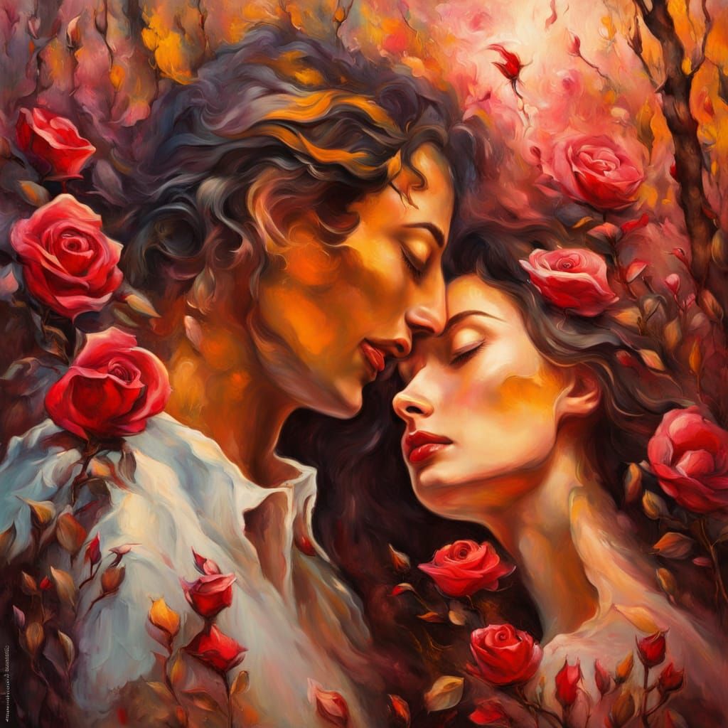 Dreamlike Lovers in Vibrant Rose Woods