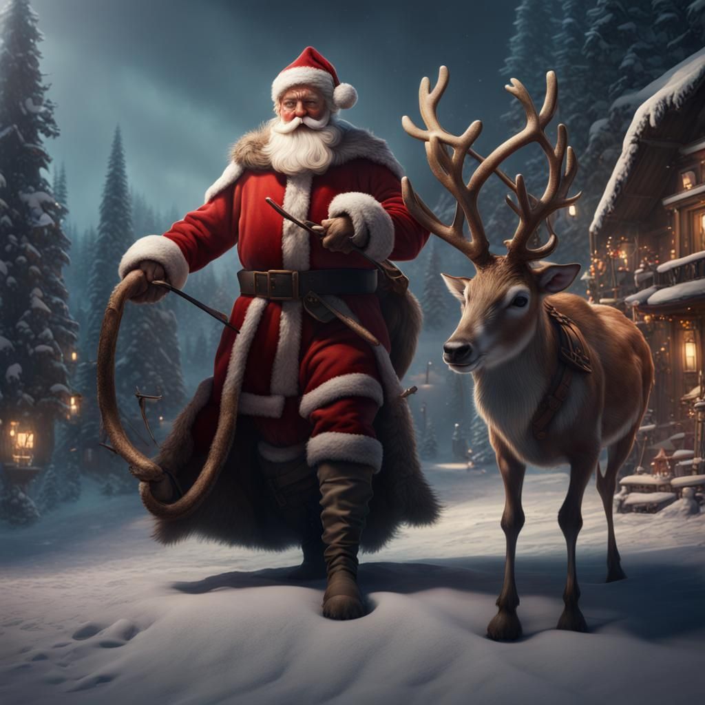 Santa Skinning Rudolph: Detailed Fantasy Art