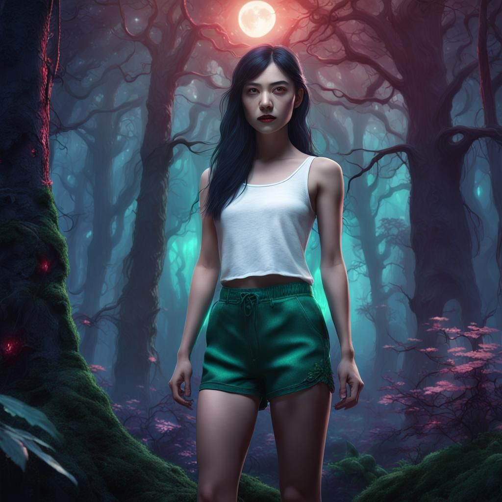 Chinese Vampire in Mystical Forest: Digital Art