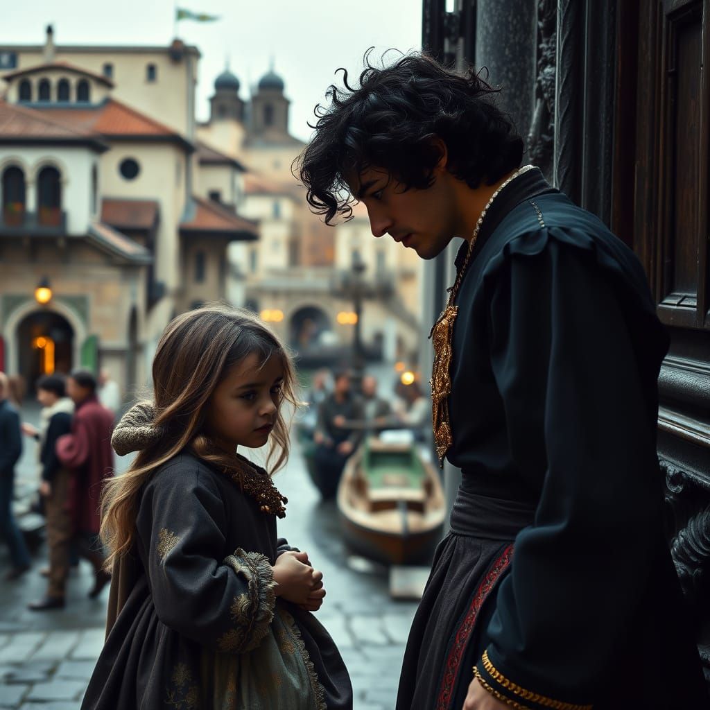 Italian Nobleman Shows Compassion to Begging Child in Renais...