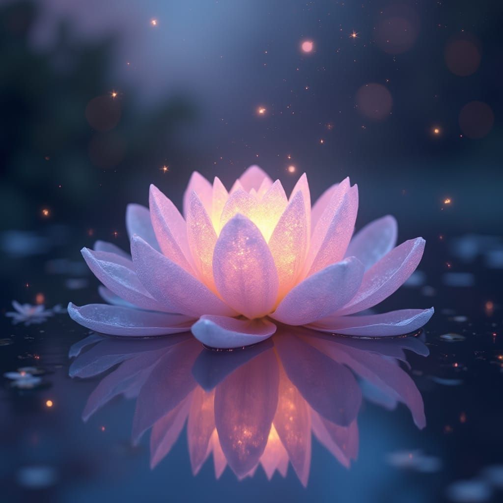 Bioluminescent Crystal Lotus Reflecting Galaxy