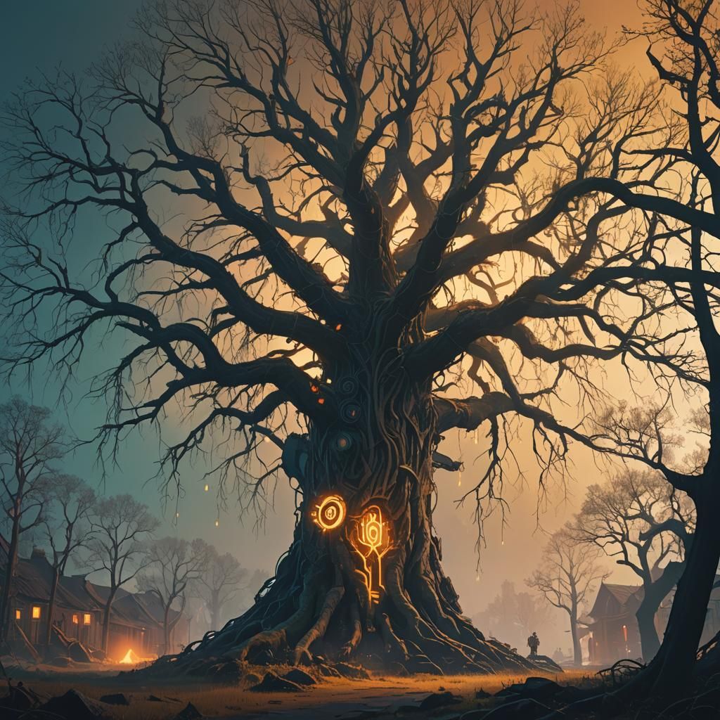 Ethereal Tree in Ancient City: Cinematic Fantasy Art