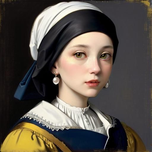 Cute White Cat as Vermeer's Girl with Pearl Earring