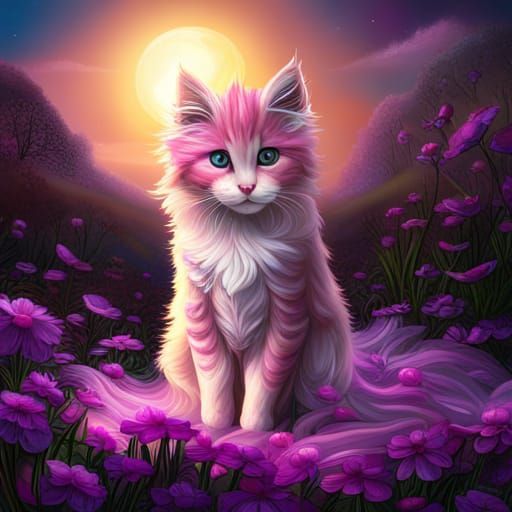 Pink Kitten Portrait in Gothic Dark Fantasy Style