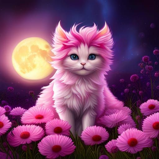 Adorable Fluffy Kitten in Gothic Flower Meadow