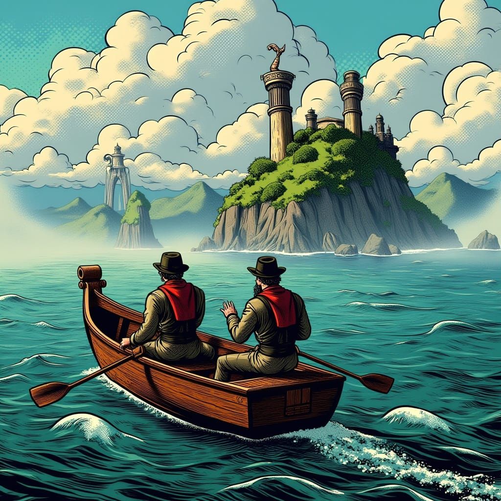 Explorers Encounter Sirens: 1950s Comic Book Style