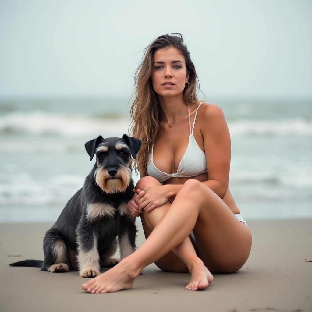 Defiant Woman with Dog on Beach: Professional Photography