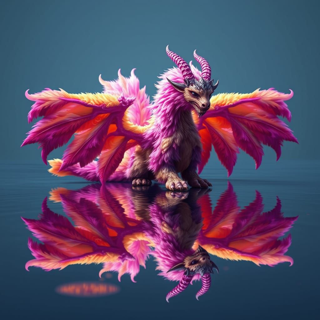 Surreal Ombre Mythical Creature in Radiant Reflection Pool