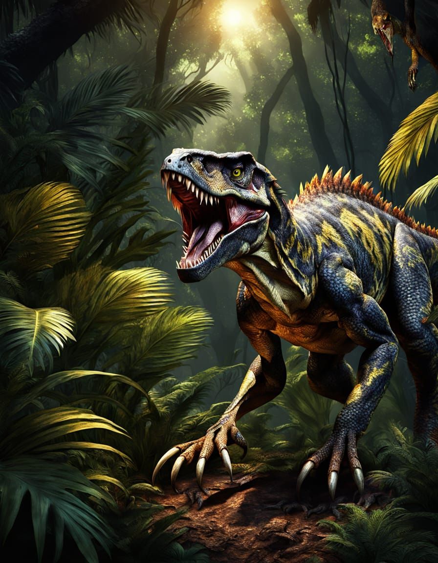Mesozoic Raptor Emerges from Jungle: Digital Paleo Art