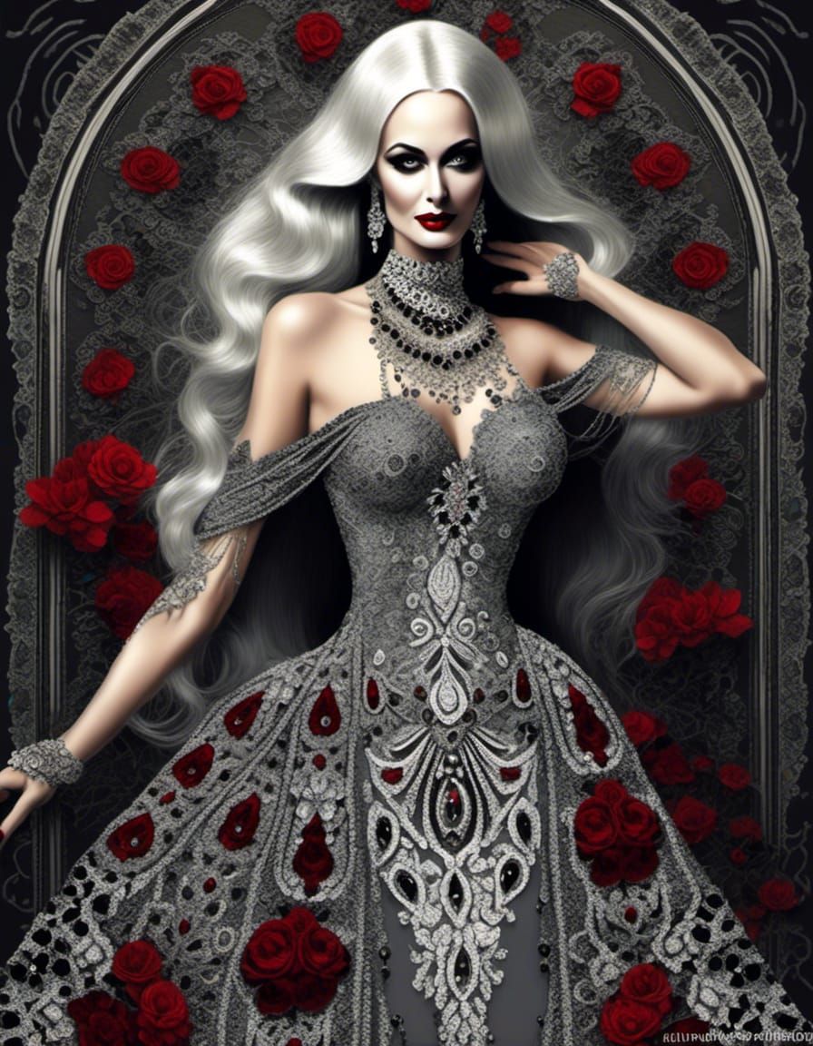 Morticia Addams-Inspired Digital Fashion Sketchbook Art