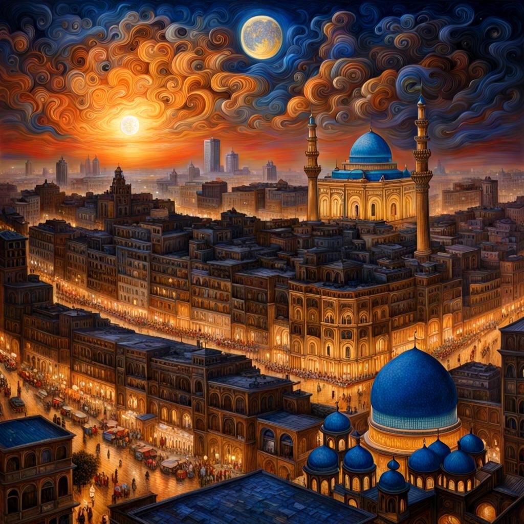 Cairo Night Scene in Romantic Photorealism