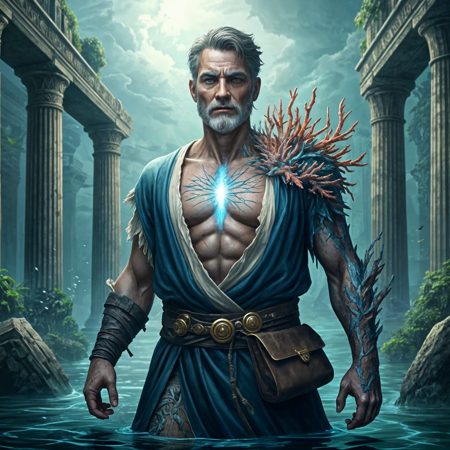 Mutated Explorer in Flooded Greco-Fantasy Ruins