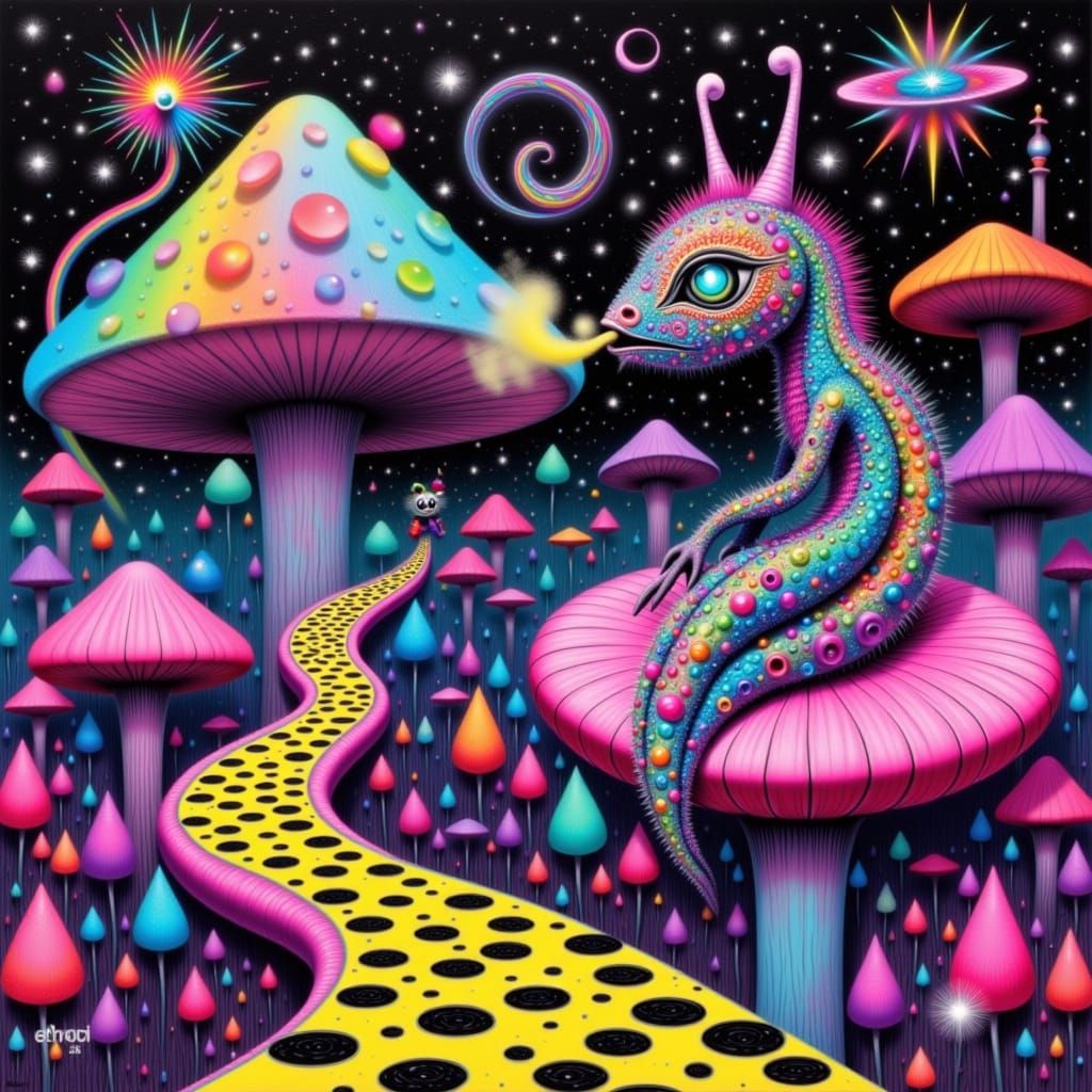 Psychedelic Worm Smoking Hookah in Surreal Wonderland