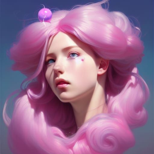 Bubblegum Goddess Portrait with Cloud Background