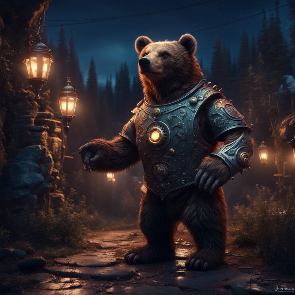 Automaton Bear at Night: Detailed Matte Painting