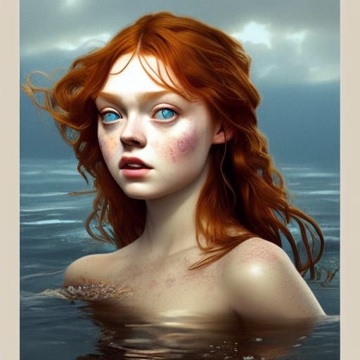 Redhead Mermaid Portrait in Art Nouveau Style
