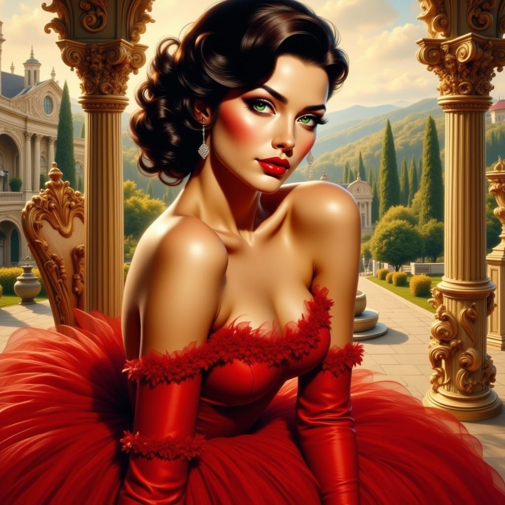 Sultry Italian Beauty in Oil Painting Style